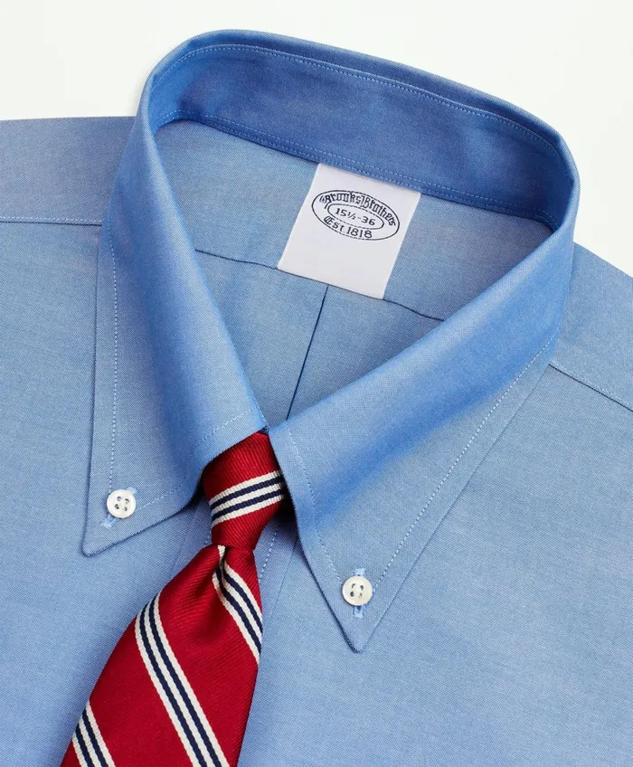 Dress Shirts Men Brooks Brothers Stretch Supima Cotton NonIron Pinpoint Oxford ButtonDown Collar Dress Shirt Blue