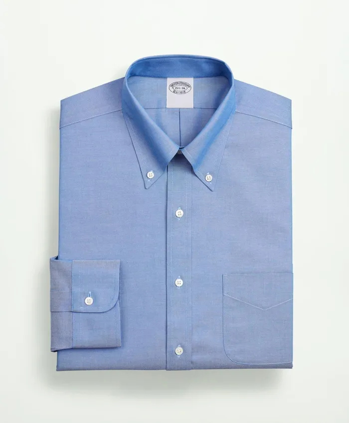 Dress Shirts Men Brooks Brothers Stretch Supima Cotton NonIron Pinpoint Oxford ButtonDown Collar Dress Shirt Blue