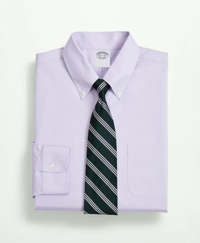 Dress Shirts Men Brooks Brothers Stretch Supima Cotton NonIron Pinpoint Oxford ButtonDown Collar Dress Shirt Lavender