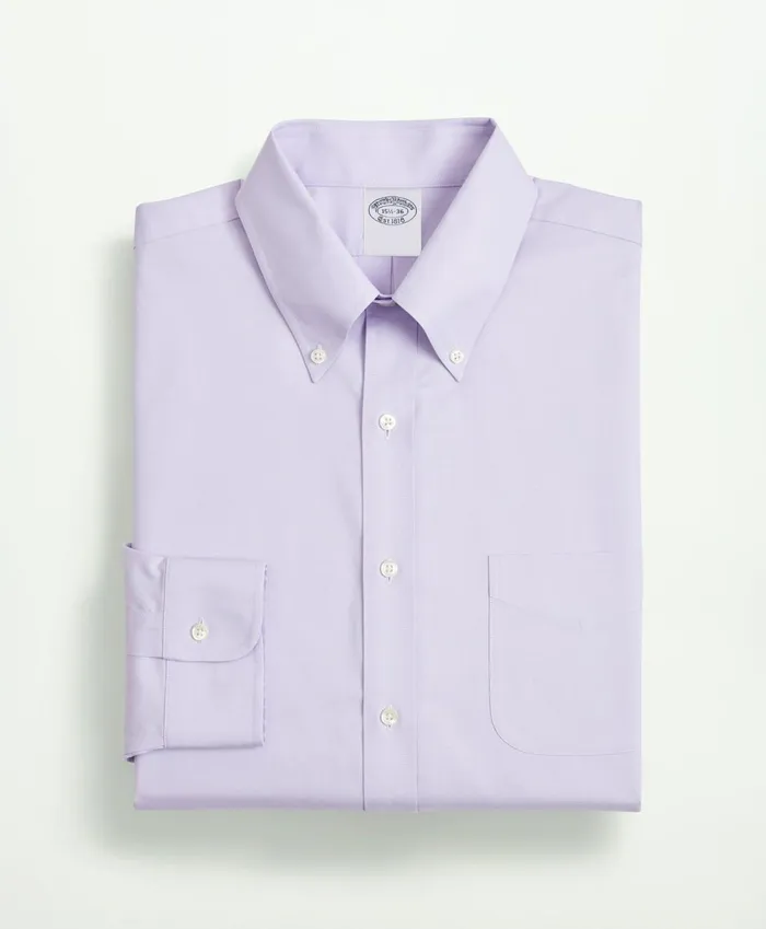 Dress Shirts Men Brooks Brothers Stretch Supima Cotton NonIron Pinpoint Oxford ButtonDown Collar Dress Shirt Lavender