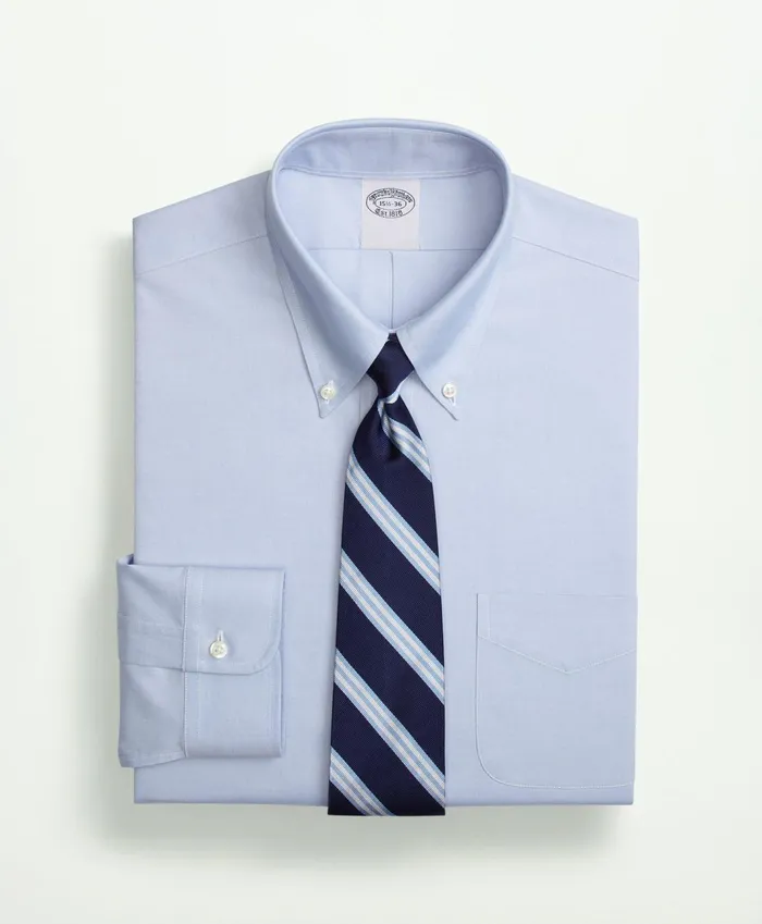 Dress Shirts Men Brooks Brothers Stretch Supima Cotton NonIron Pinpoint Oxford ButtonDown Collar Dress Shirt Light Blue