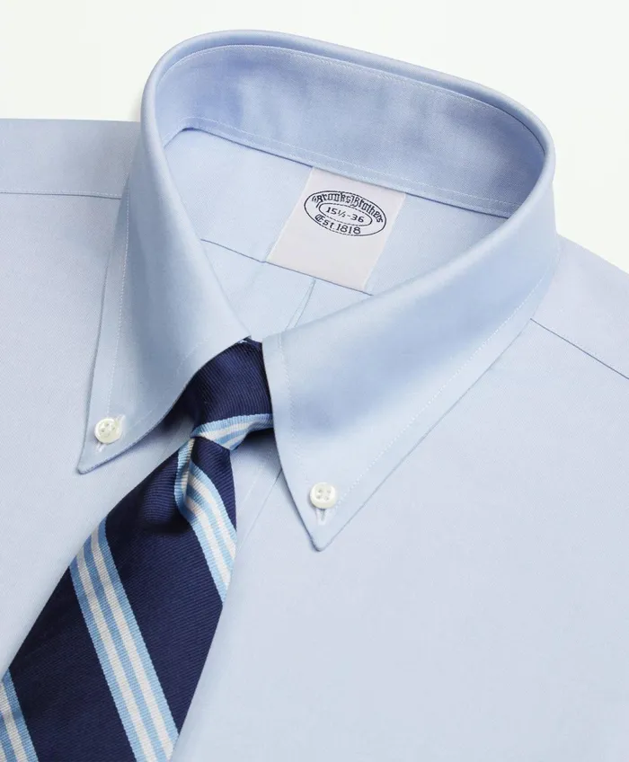 Dress Shirts Men Brooks Brothers Stretch Supima Cotton NonIron Pinpoint Oxford ButtonDown Collar Dress Shirt Light Blue