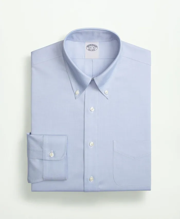 Dress Shirts Men Brooks Brothers Stretch Supima Cotton NonIron Pinpoint Oxford ButtonDown Collar Dress Shirt Light Blue