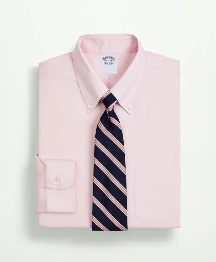 Dress Shirts Men Brooks Brothers Stretch Supima Cotton NonIron Pinpoint Oxford ButtonDown Collar Dress Shirt Pink