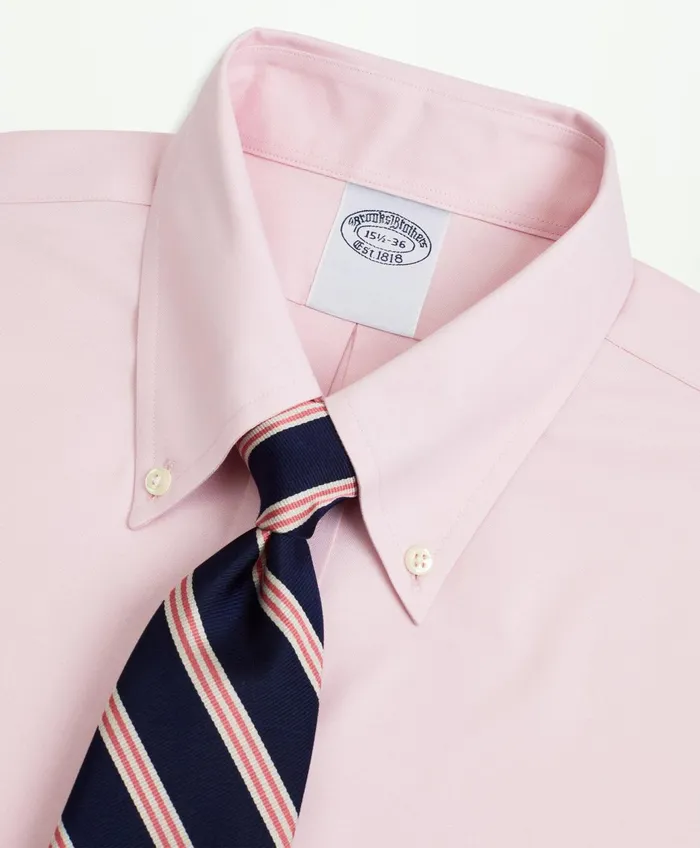 Dress Shirts Men Brooks Brothers Stretch Supima Cotton NonIron Pinpoint Oxford ButtonDown Collar Dress Shirt Pink
