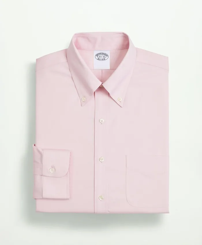 Dress Shirts Men Brooks Brothers Stretch Supima Cotton NonIron Pinpoint Oxford ButtonDown Collar Dress Shirt Pink
