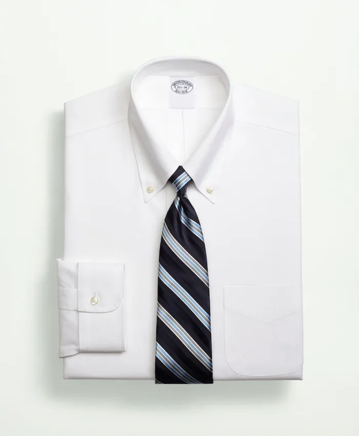Dress Shirts Men Brooks Brothers Stretch Supima Cotton NonIron Pinpoint Oxford ButtonDown Collar Dress Shirt White