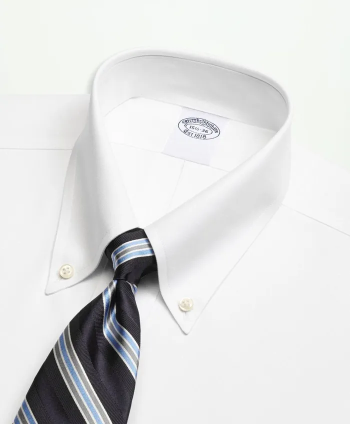 Dress Shirts Men Brooks Brothers Stretch Supima Cotton NonIron Pinpoint Oxford ButtonDown Collar Dress Shirt White