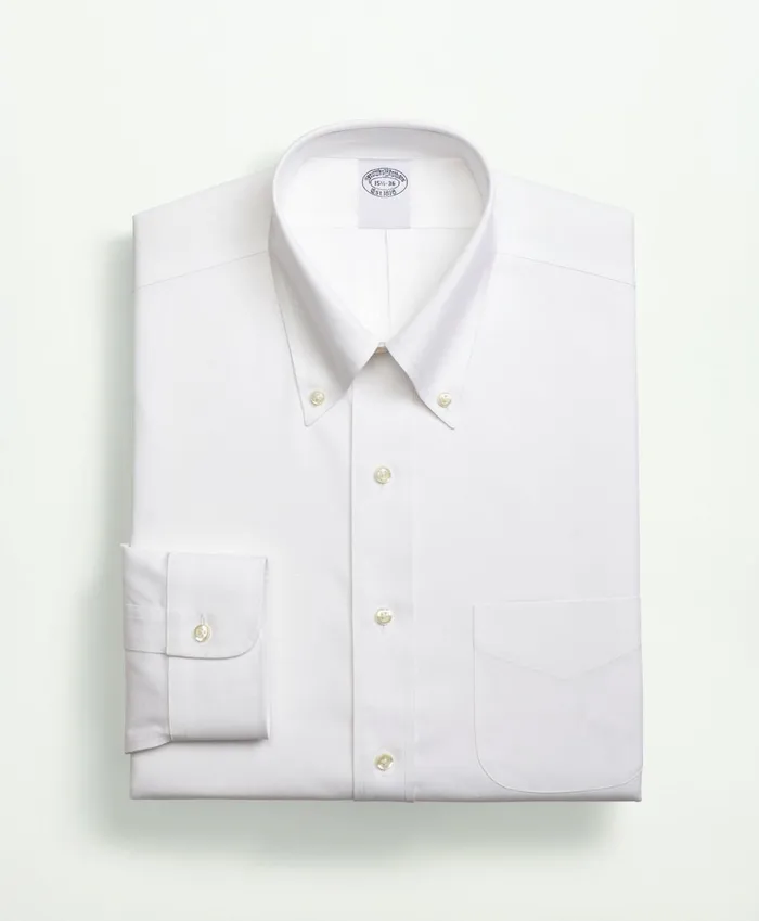 Dress Shirts Men Brooks Brothers Stretch Supima Cotton NonIron Pinpoint Oxford ButtonDown Collar Dress Shirt White