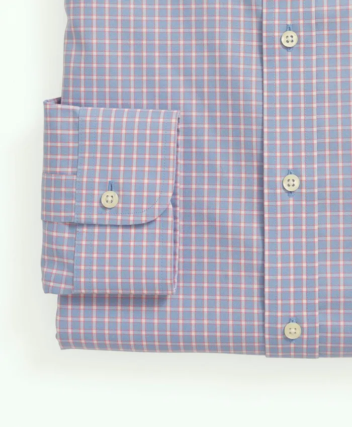 Dress Shirts Men Brooks Brothers Stretch Supima Cotton NonIron Pinpoint Oxford ButtonDown Collar Outline Check Dress Shirt Light Blue
