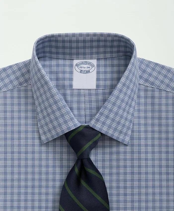 Dress Shirts Men Brooks Brothers Stretch Supima Cotton NonIron Poplin Ainsley Collar Checked Dress Shirt Bright Blue