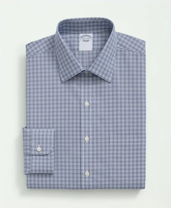 Dress Shirts Men Brooks Brothers Stretch Supima Cotton NonIron Poplin Ainsley Collar Checked Dress Shirt Bright Blue