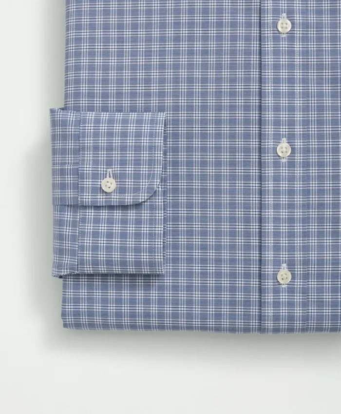 Dress Shirts Men Brooks Brothers Stretch Supima Cotton NonIron Poplin Ainsley Collar Checked Dress Shirt Bright Blue