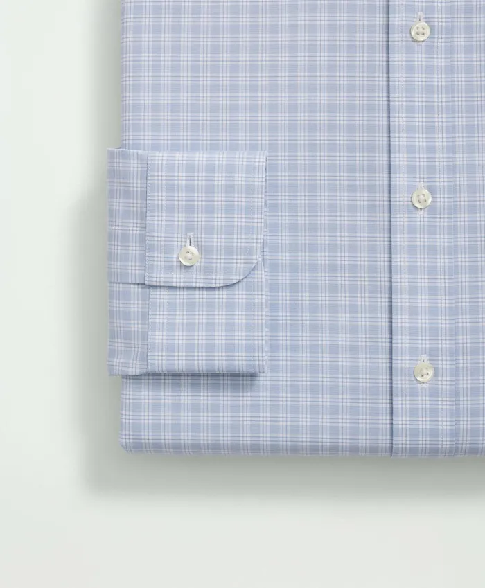 Dress Shirts Men Brooks Brothers Stretch Supima Cotton NonIron Poplin Ainsley Collar Checked Dress Shirt Light Blue