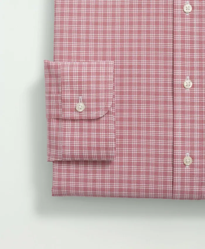 Dress Shirts Men Brooks Brothers Stretch Supima Cotton NonIron Poplin Ainsley Collar Checked Dress Shirt Red