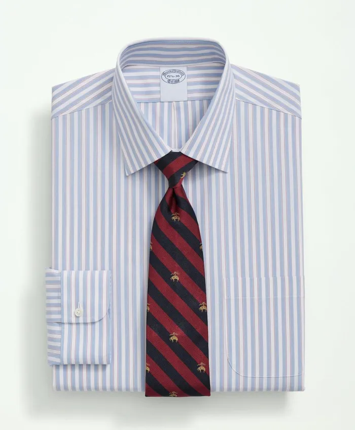 Dress Shirts Men Brooks Brothers Stretch Supima Cotton NonIron Poplin Ainsley Collar Striped Dress Shirt Light Blue