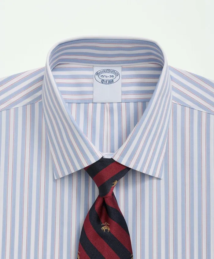 Dress Shirts Men Brooks Brothers Stretch Supima Cotton NonIron Poplin Ainsley Collar Striped Dress Shirt Light Blue
