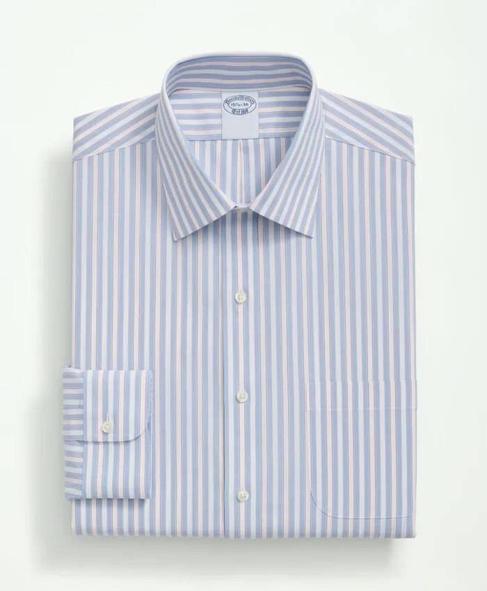 Dress Shirts Men Brooks Brothers Stretch Supima Cotton NonIron Poplin Ainsley Collar Striped Dress Shirt Light Blue