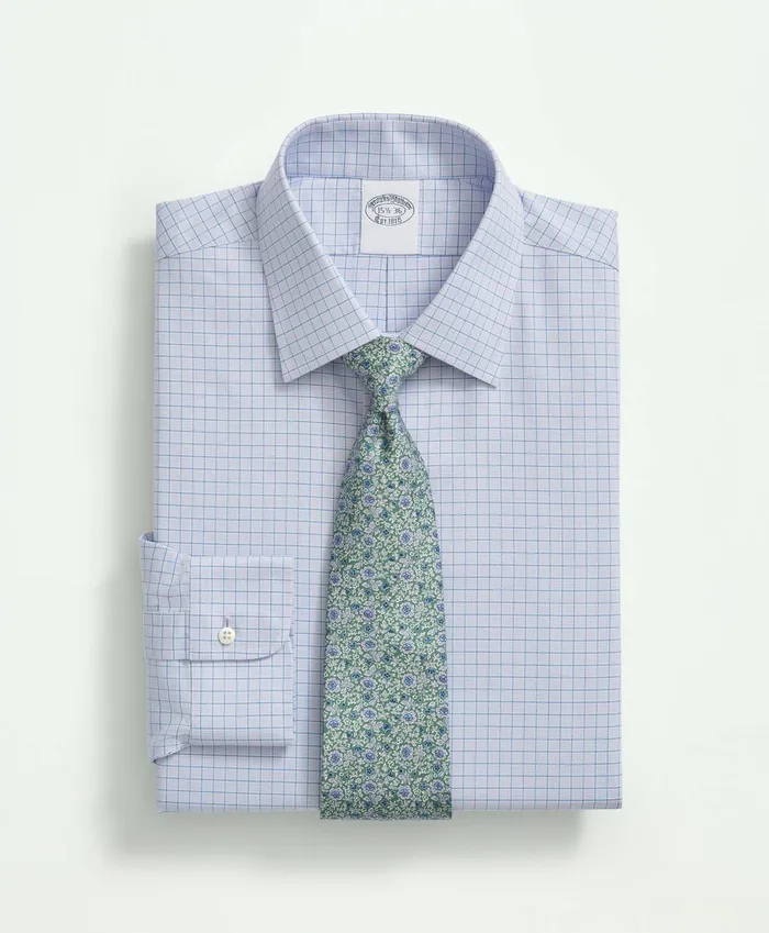 Dress Shirts Men Brooks Brothers Stretch Supima Cotton NonIron Royal Oxford Ainsley Collar Windowpane Dress Shirt Lavender