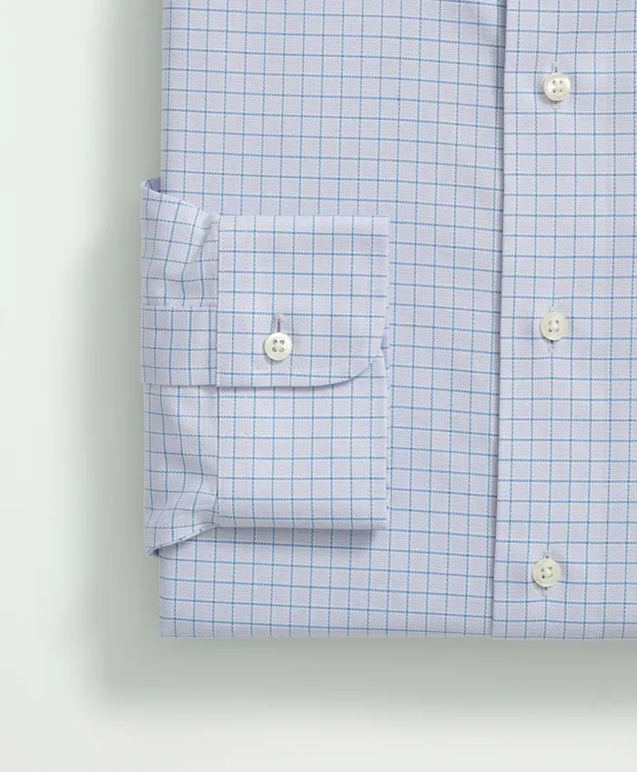 Dress Shirts Men Brooks Brothers Stretch Supima Cotton NonIron Royal Oxford Ainsley Collar Windowpane Dress Shirt Lavender