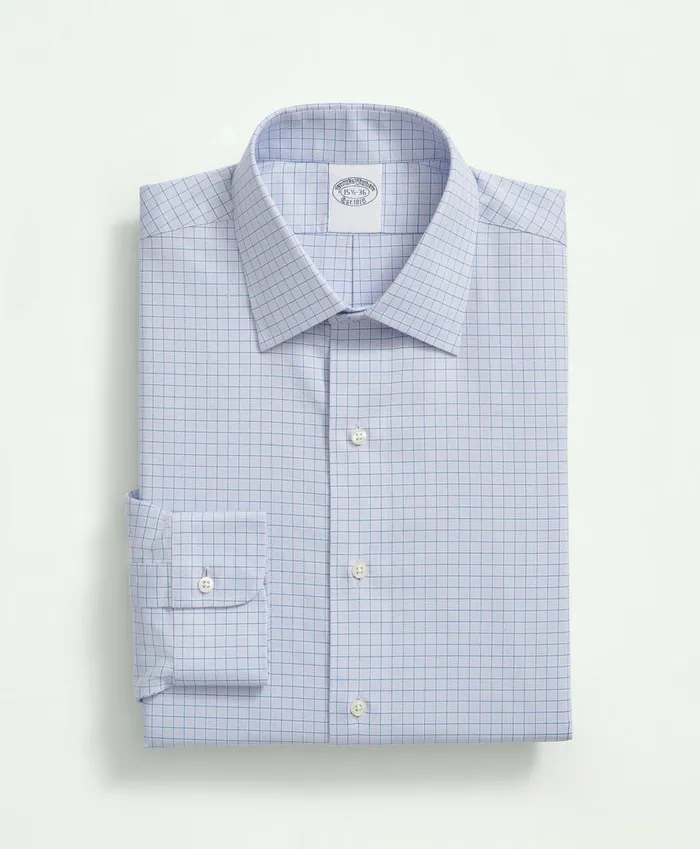 Dress Shirts Men Brooks Brothers Stretch Supima Cotton NonIron Royal Oxford Ainsley Collar Windowpane Dress Shirt Lavender