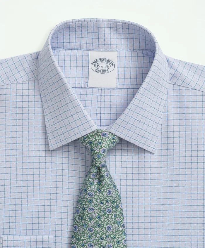 Dress Shirts Men Brooks Brothers Stretch Supima Cotton NonIron Royal Oxford Ainsley Collar Windowpane Dress Shirt Lavender