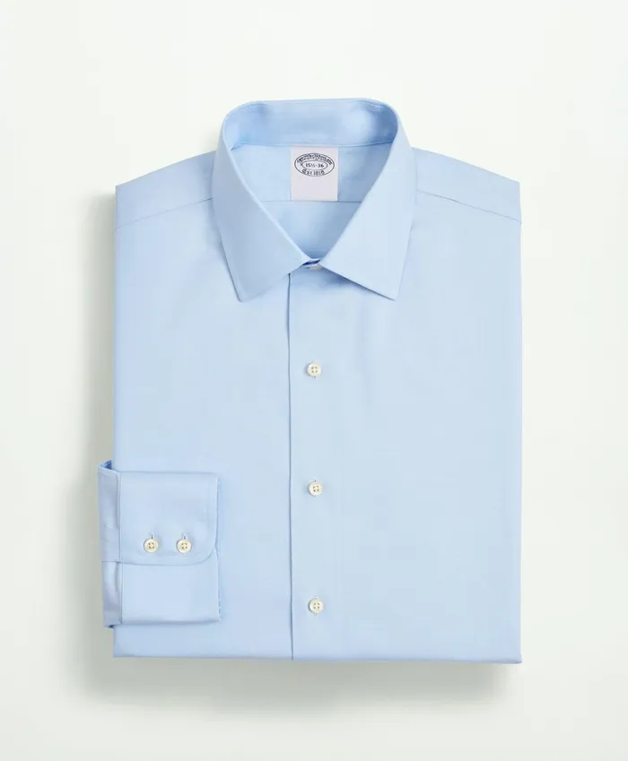 Dress Shirts Men Brooks Brothers Stretch Supima Cotton NonIron Twill Ainsley Collar Dress Shirt Light Blue
