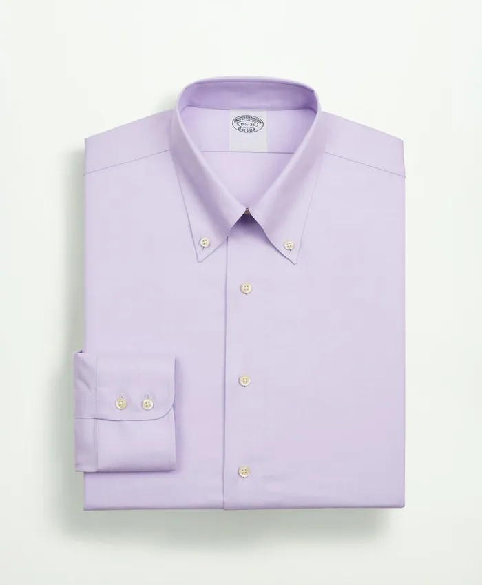 Dress Shirts Men Brooks Brothers Stretch Supima Cotton NonIron Twill ButtonDown Collar Dress Shirt Lavender