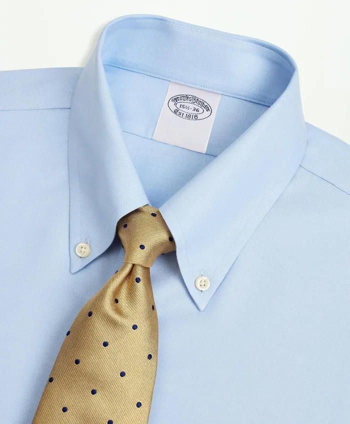 Dress Shirts Men Brooks Brothers Stretch Supima Cotton NonIron Twill ButtonDown Collar Dress Shirt Light Blue