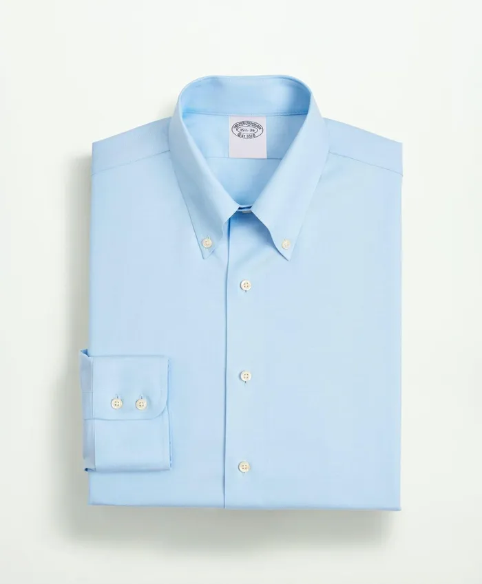 Dress Shirts Men Brooks Brothers Stretch Supima Cotton NonIron Twill ButtonDown Collar Dress Shirt Light Blue