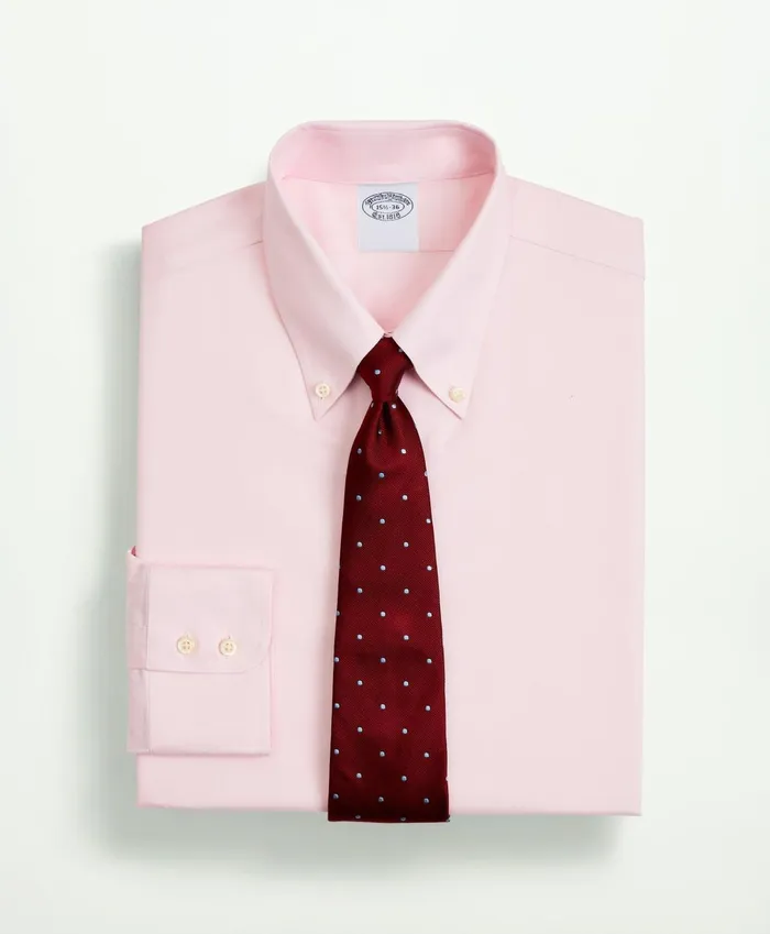 Dress Shirts Men Brooks Brothers Stretch Supima Cotton NonIron Twill ButtonDown Collar Dress Shirt Pink