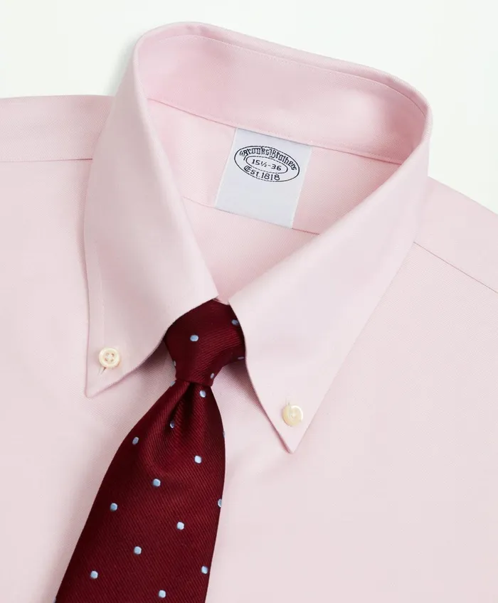 Dress Shirts Men Brooks Brothers Stretch Supima Cotton NonIron Twill ButtonDown Collar Dress Shirt Pink