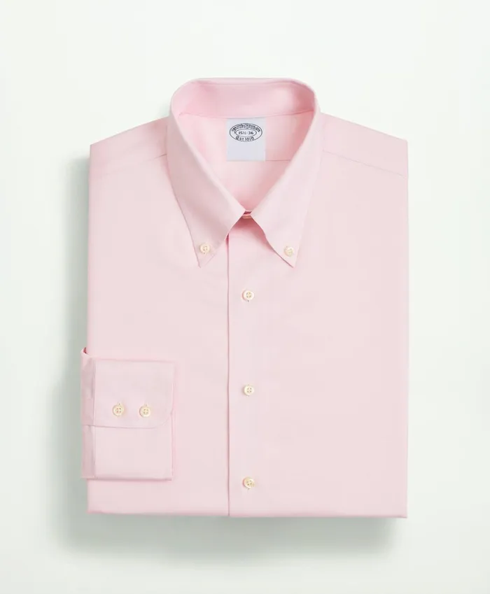Dress Shirts Men Brooks Brothers Stretch Supima Cotton NonIron Twill ButtonDown Collar Dress Shirt Pink