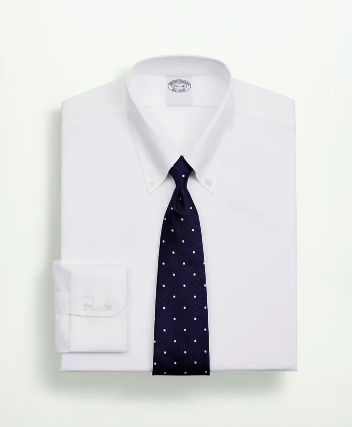 Dress Shirts Men Brooks Brothers Stretch Supima Cotton NonIron Twill ButtonDown Collar Dress Shirt White