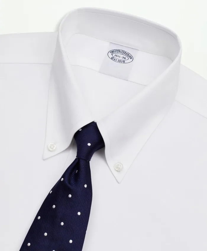 Dress Shirts Men Brooks Brothers Stretch Supima Cotton NonIron Twill ButtonDown Collar Dress Shirt White