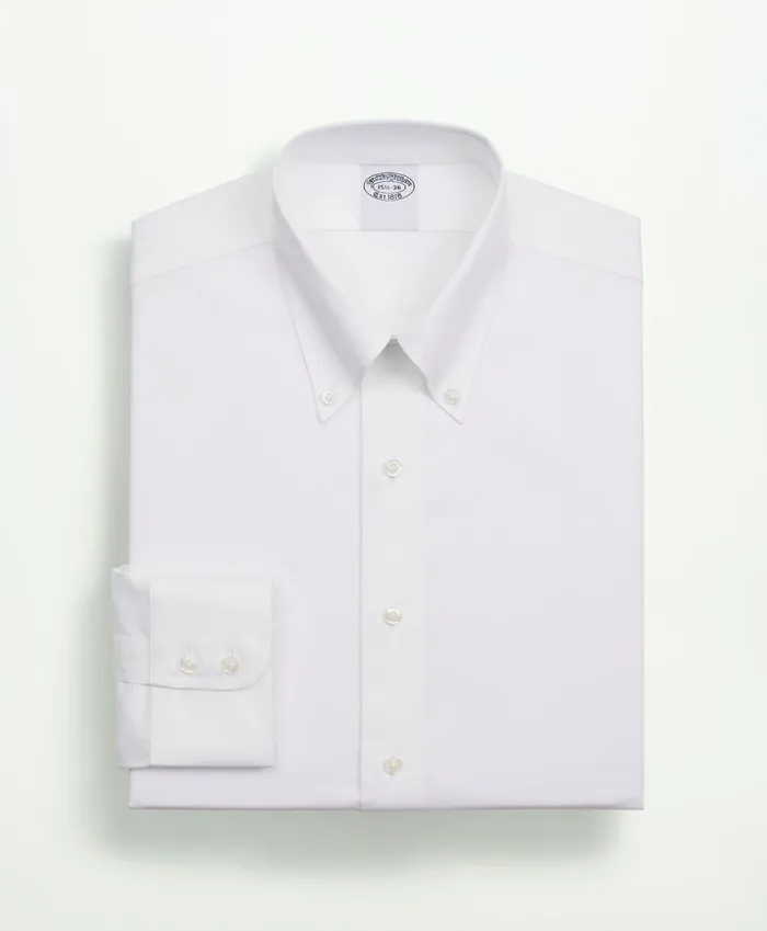 Dress Shirts Men Brooks Brothers Stretch Supima Cotton NonIron Twill ButtonDown Collar Dress Shirt White