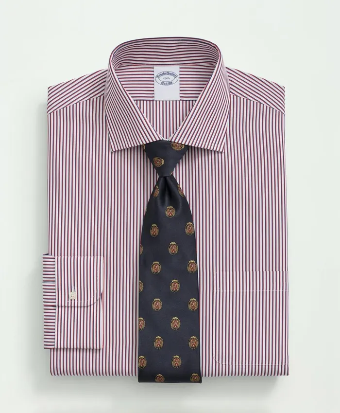 Dress Shirts Men Brooks Brothers Supima Cotton Poplin English Collar Striped Dress Shirt Rednavy