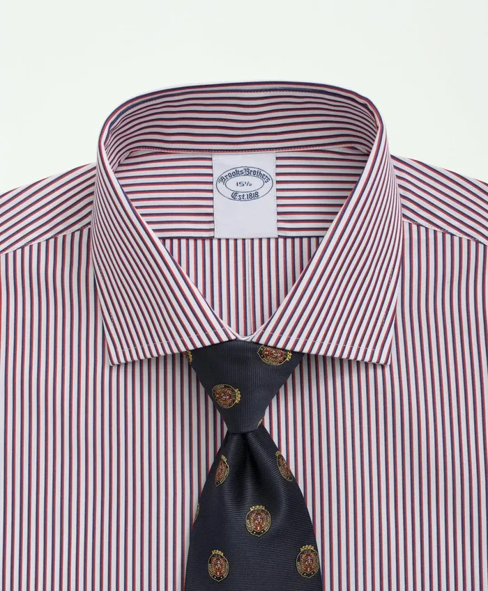 Dress Shirts Men Brooks Brothers Supima Cotton Poplin English Collar Striped Dress Shirt Rednavy