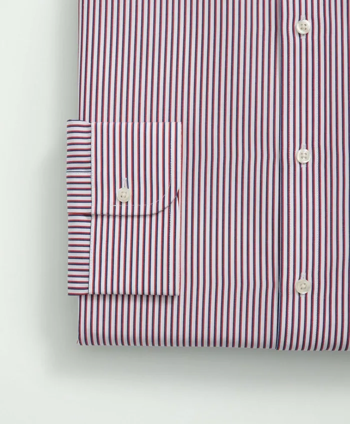 Dress Shirts Men Brooks Brothers Supima Cotton Poplin English Collar Striped Dress Shirt Rednavy