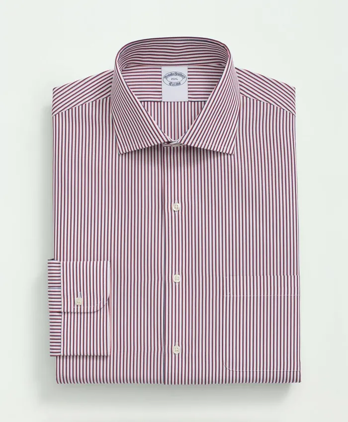 Dress Shirts Men Brooks Brothers Supima Cotton Poplin English Collar Striped Dress Shirt Rednavy