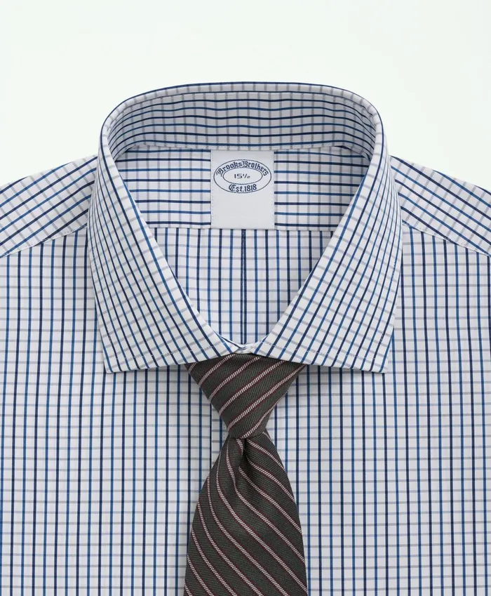 Dress Shirts Men Brooks Brothers Supima Cotton Poplin English Collar Tattersall Dress Shirt Blue