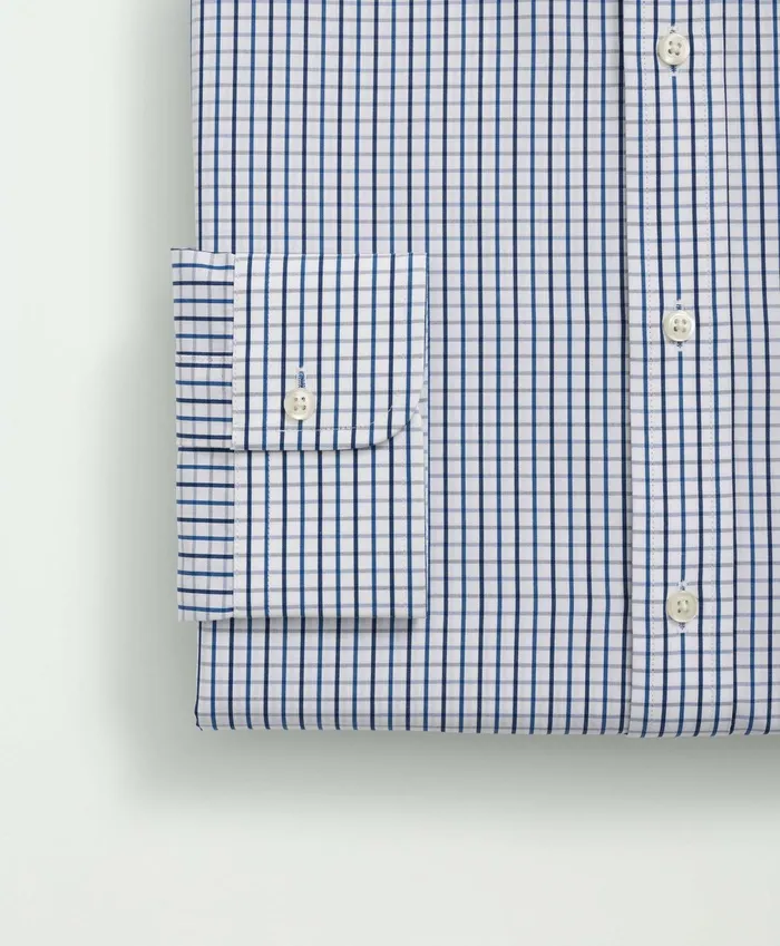 Dress Shirts Men Brooks Brothers Supima Cotton Poplin English Collar Tattersall Dress Shirt Blue
