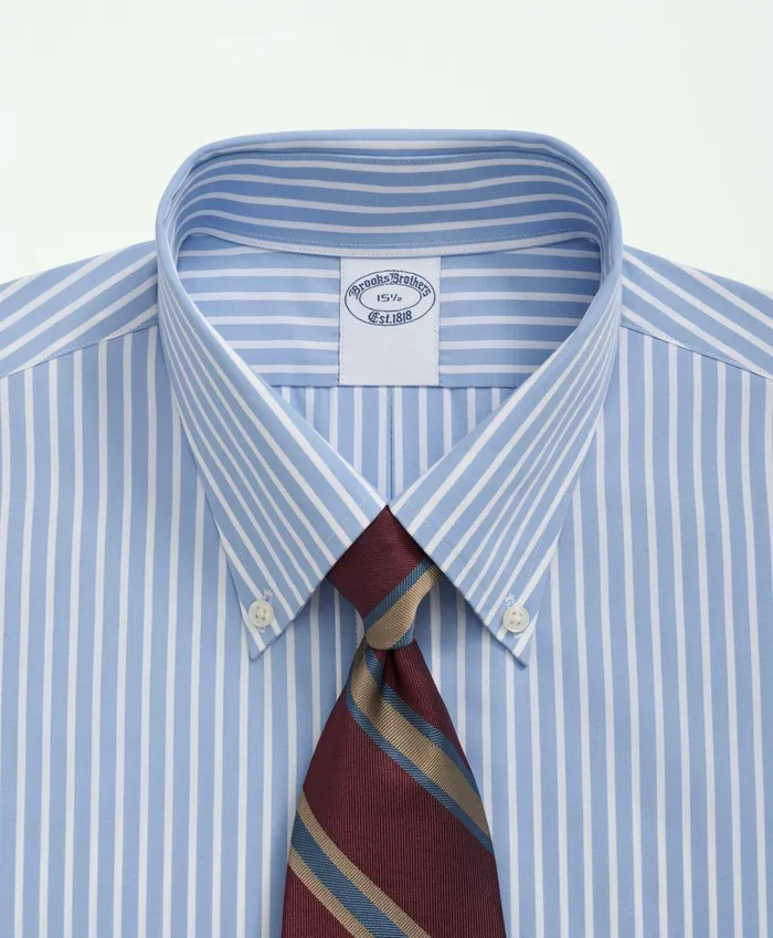 Dress Shirts Men Brooks Brothers Supima Cotton Poplin Polo ButtonDown Collar Bengal Striped Dress Shirt Light Blue