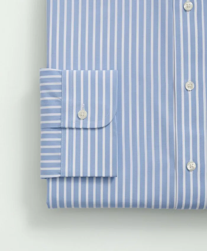Dress Shirts Men Brooks Brothers Supima Cotton Poplin Polo ButtonDown Collar Bengal Striped Dress Shirt Light Blue