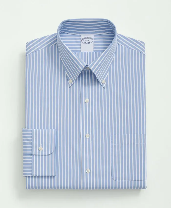 Dress Shirts Men Brooks Brothers Supima Cotton Poplin Polo ButtonDown Collar Bengal Striped Dress Shirt Light Blue
