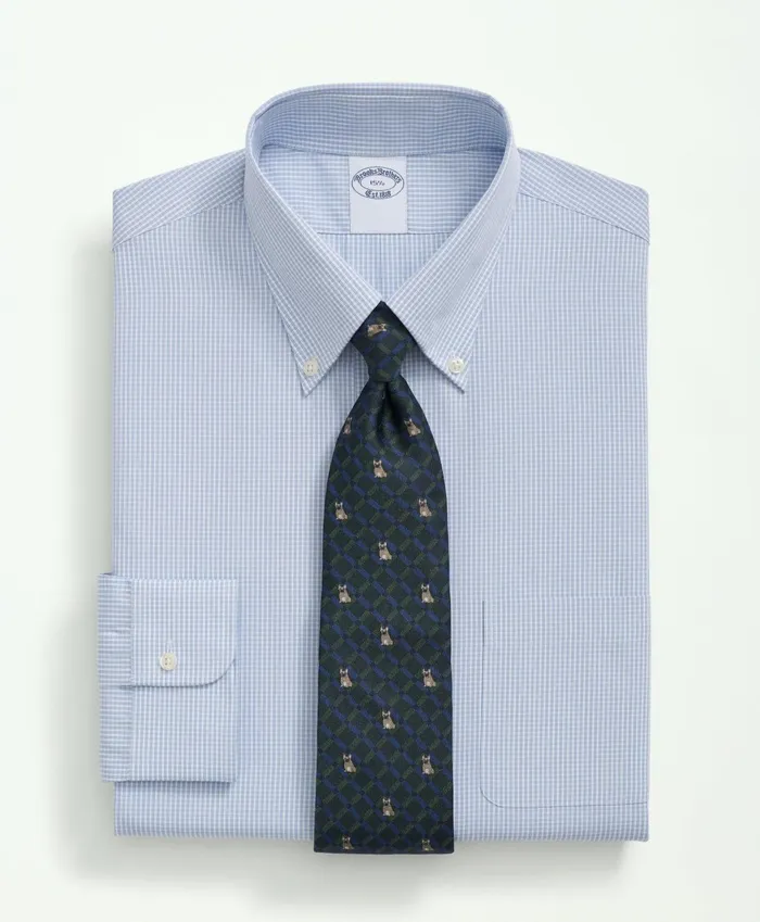 Dress Shirts Men Brooks Brothers Supima Cotton Poplin Polo ButtonDown Collar Micro Checked Dress Shirt Light Blue