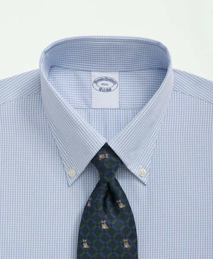 Dress Shirts Men Brooks Brothers Supima Cotton Poplin Polo ButtonDown Collar Micro Checked Dress Shirt Light Blue