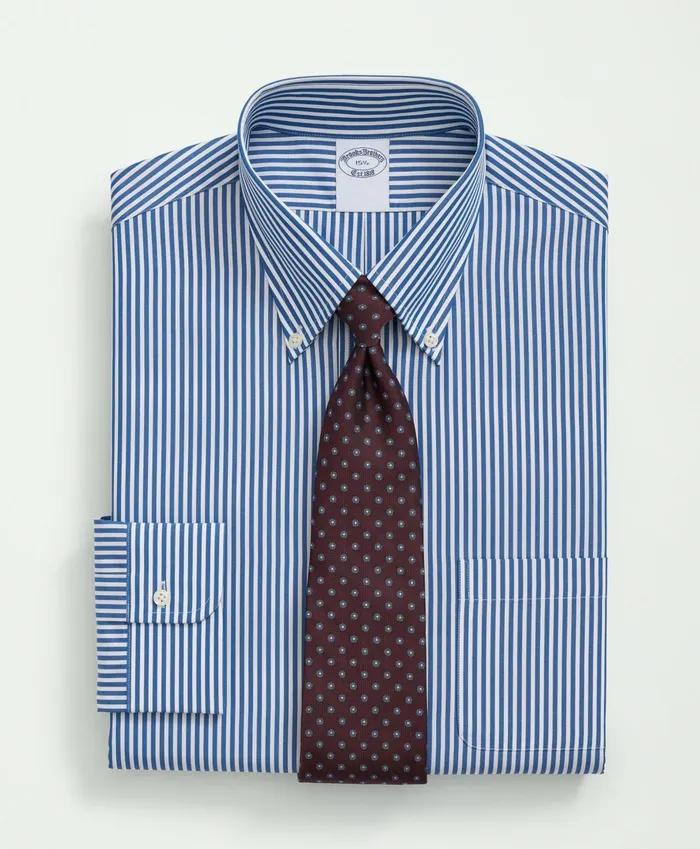 Dress Shirts Men Brooks Brothers Supima Cotton Poplin Polo ButtonDown Collar Striped Dress Shirt Bright Blue