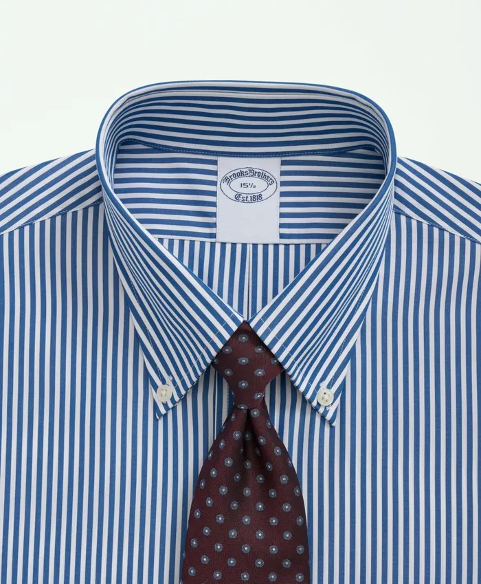 Dress Shirts Men Brooks Brothers Supima Cotton Poplin Polo ButtonDown Collar Striped Dress Shirt Bright Blue
