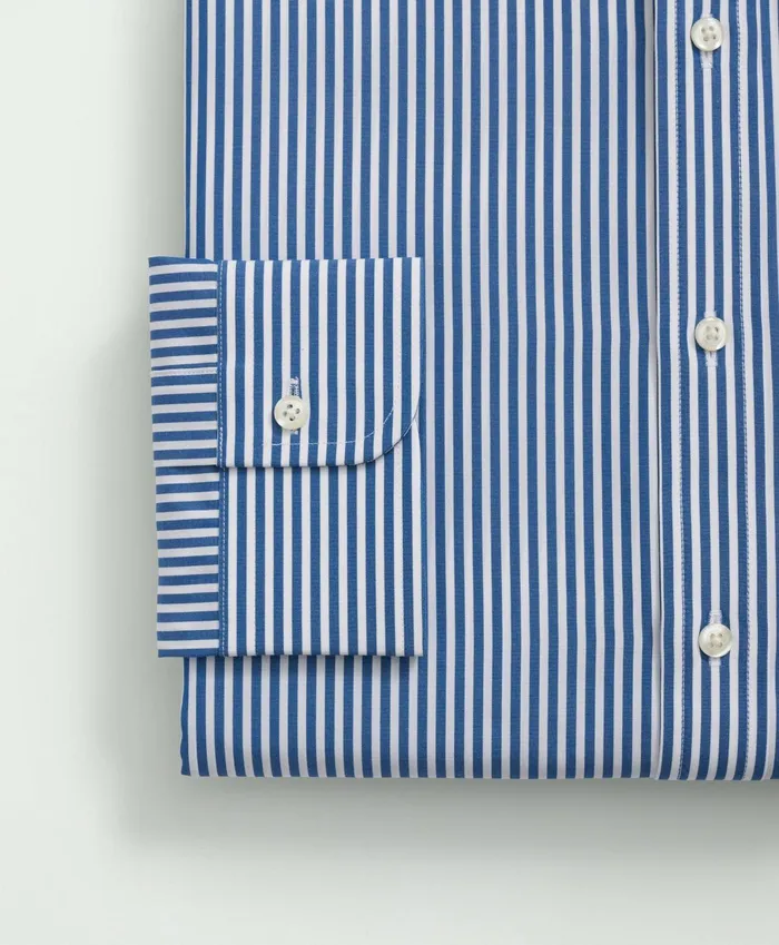 Dress Shirts Men Brooks Brothers Supima Cotton Poplin Polo ButtonDown Collar Striped Dress Shirt Bright Blue
